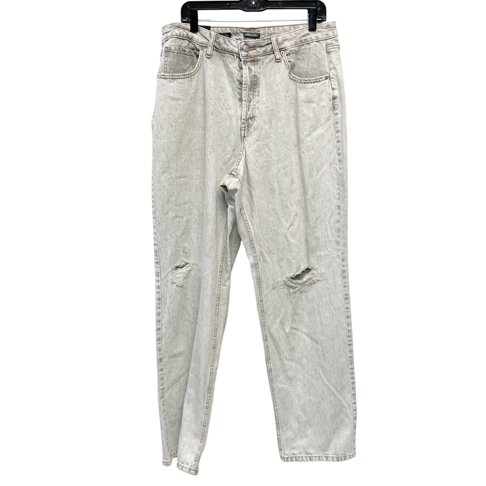 Wild Fable Women's Light Gray Distressed Curvy Straight Jeans Size 14